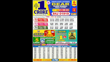 SIKKIM Lottery SAMBAD DEAR EVENING 06 PM RESULT TODAY 21.09.2025 STATE DEAR LOTTERY