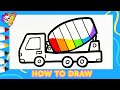 Easy Mixer Truck, Excavator and Crane Drawing, Coloring 🚨🚧🚨 How to Draw Concrete Mixer Truck