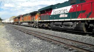 BNSF Railroad Southbound stack train with Ferromex unit climbing to Tehachapi, CA