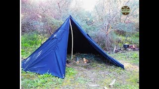 solo bushcraft (lavvu tent, spoon carving, cooking)