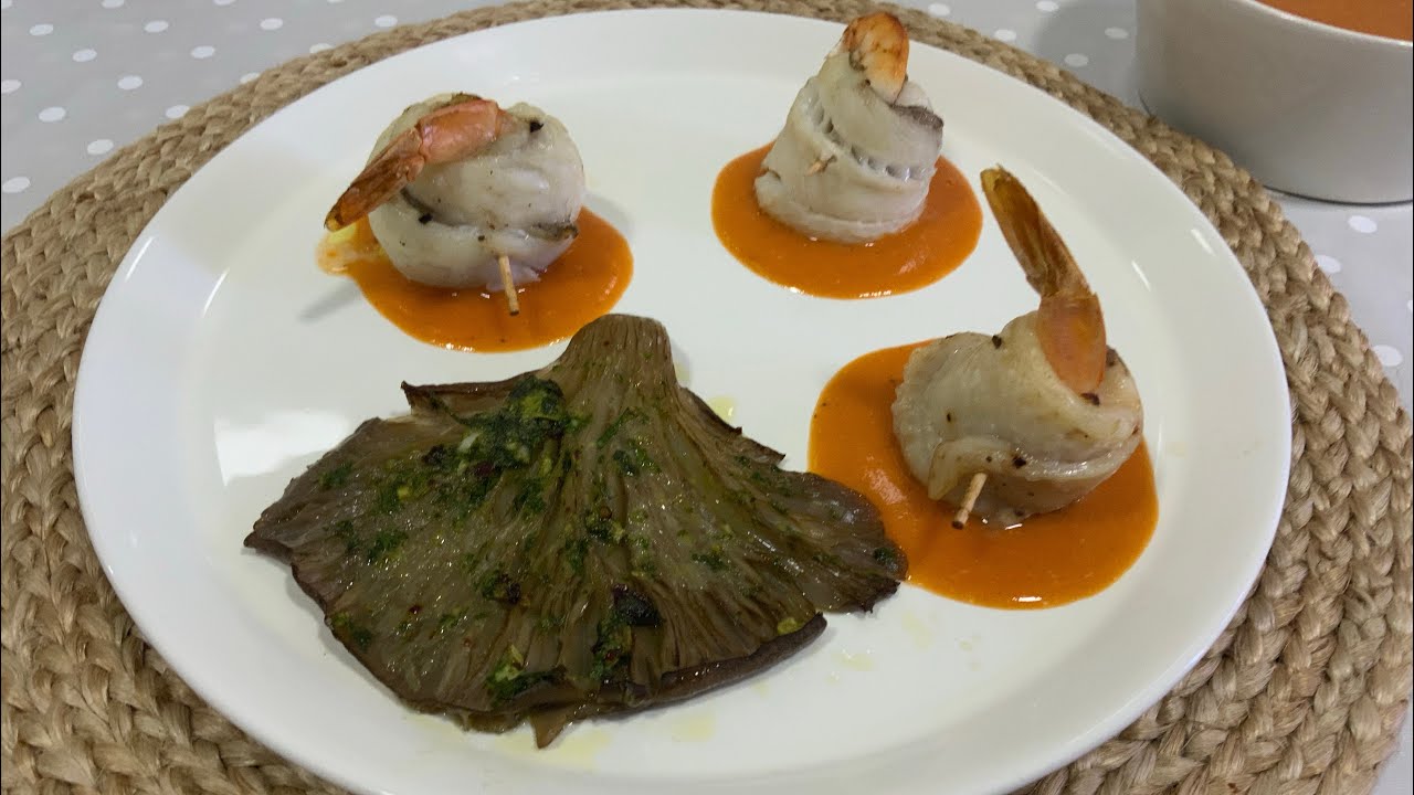 Popietas de gallo con langostinos