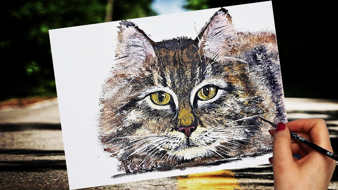 A CAT EASY COLOUR PAINTING FOR BEGINNERS. TRYING TO PAINT A CAT ...