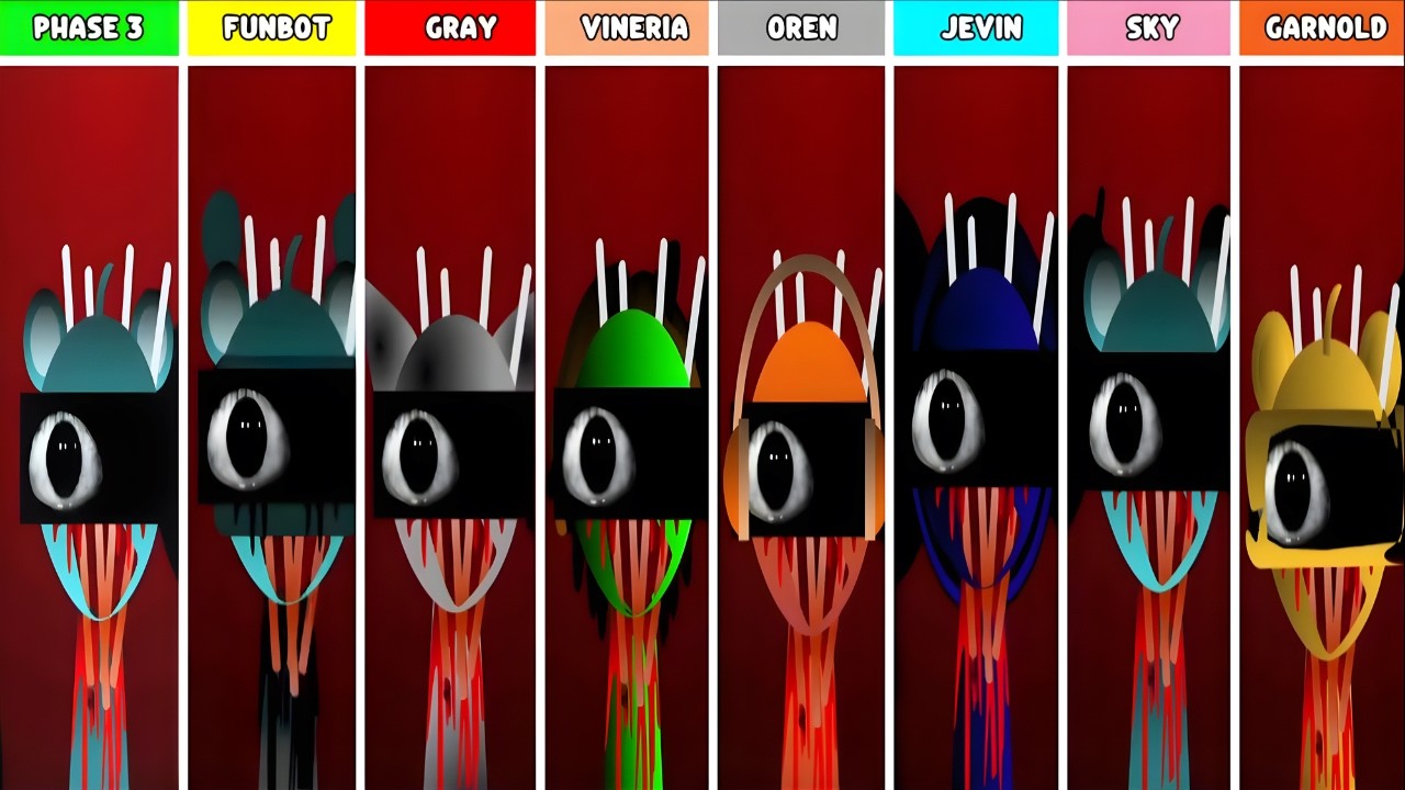 Phase 3 But Everyone Is FUNBOT VS GRAY VS VINERIA VS OREN VS JEVIN, SKY GARNOLD Incredibox Sprunki