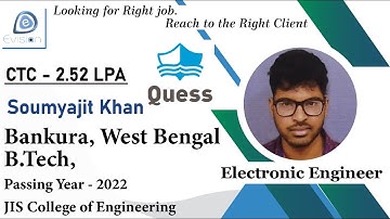 Congrats, Soumyajit |ELECTRONICS ENGINEER| 2.52 LPA | Got Selected as System Engineer in QUESS Corp