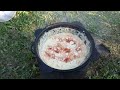 КУРОЧКА С КАРТОШЕЧКОЙ С СЫРОМ И СЛИВКАМИ В КАЗАНЕ НА КОСТРЕ