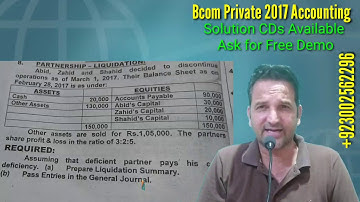 Bcom Part 1, Partnership liquidation, 2017 Private, Karachi University, Bcom Past Papers Solution