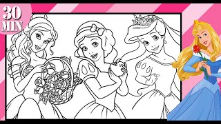 Long Disney PRINCESSES Together Coloring Page Compilation 30 Min Color ARIEL BELLE ELSA ANNA MULAN