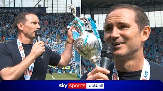 Frank Lampard speaks to the Coventry fans after winning the Championship 🩵🥹