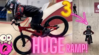 Toddler riding a kids bike down a HUGE ramp 🤯 3 year old BMX life