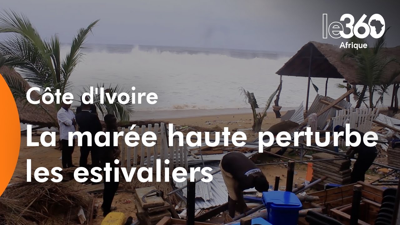 à marée étrangement haute, les vacanciers de la plage de Grand-Bassam ont le moral au plus bas