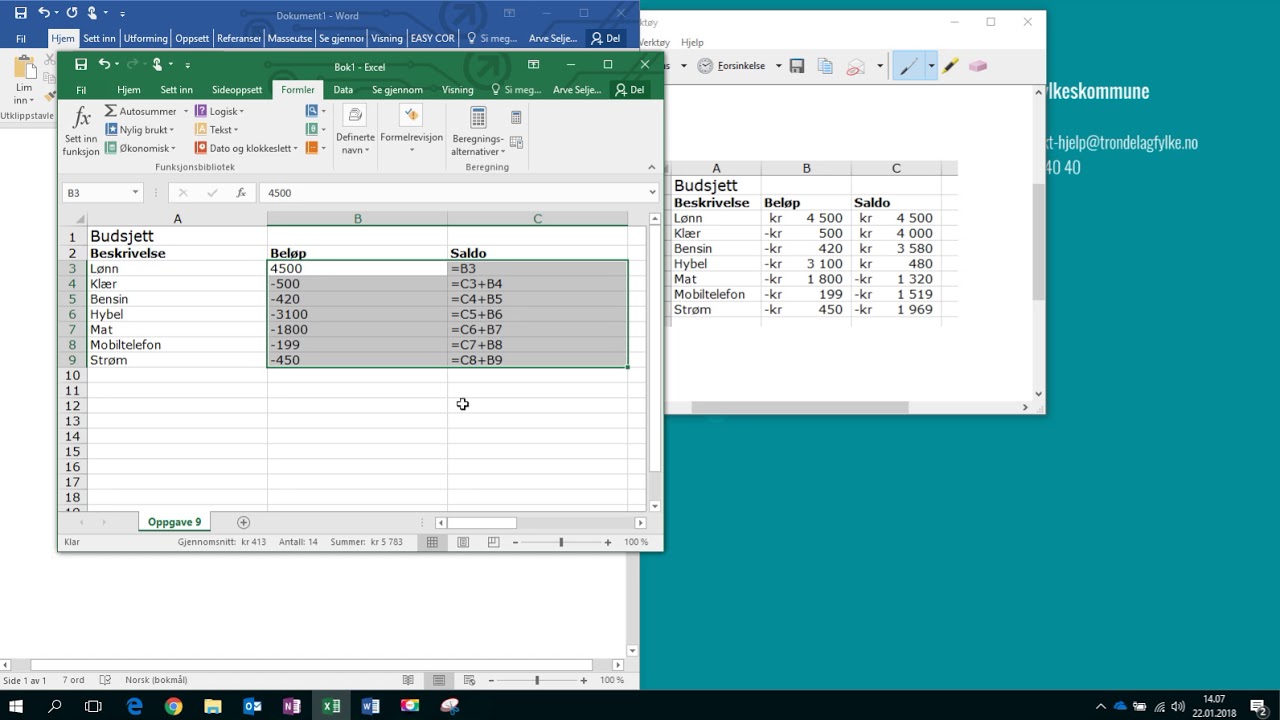 Løsningsforslag oppgave 9 - Budsjett i Excel