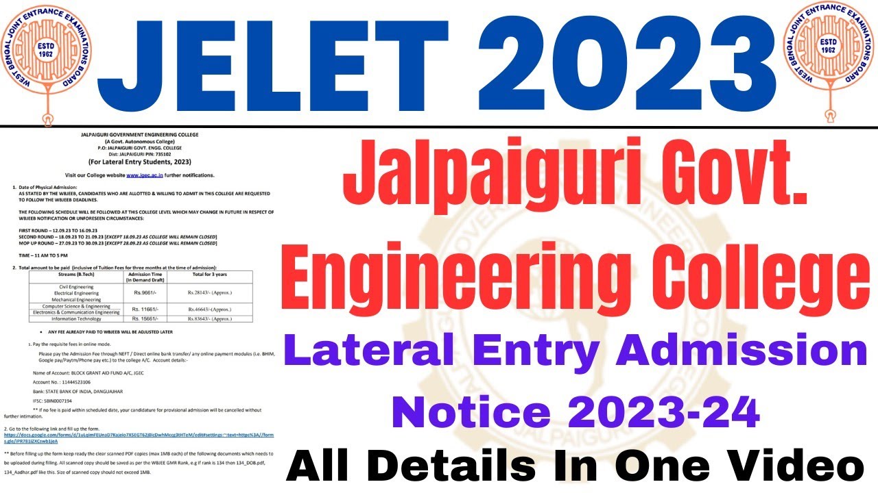 Jalpaiguri Govt. Engineering College | Lateral Entry Admission Notice ...