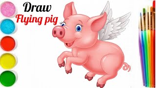 How to draw a funny flying pig/step by step tutorial for kids/como dibujar un cerdo volador