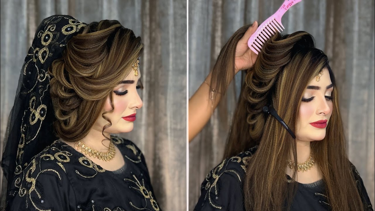 Elegant Bridal Side Puff Hairstyle | Before & After Transformation | Party & wedding hairstyle |