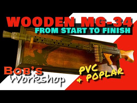 MG-34 Wooden Replica Prop Wall W/ Display World War 2 Poplar PVC