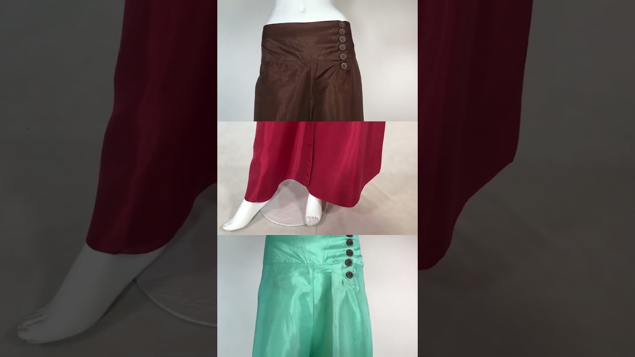 Highlighting our multi colored wide-leg silk flapper trousers 