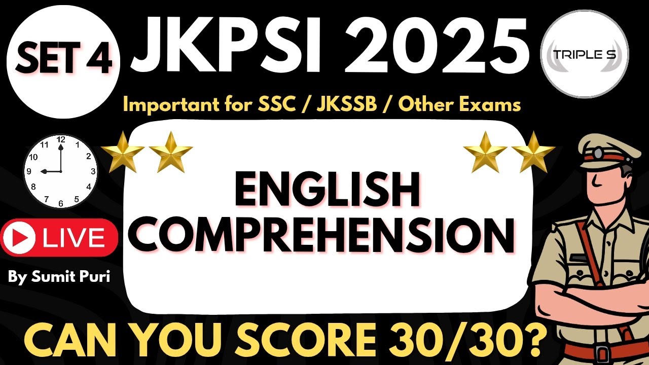 English Comprehension : Can You Score 30/30| Important for JKPSI SSC JKSSB Exam : SET 4