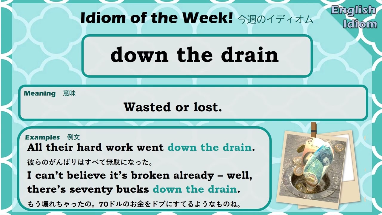 【down the drain】Idiom of the week【今週のイディオム】