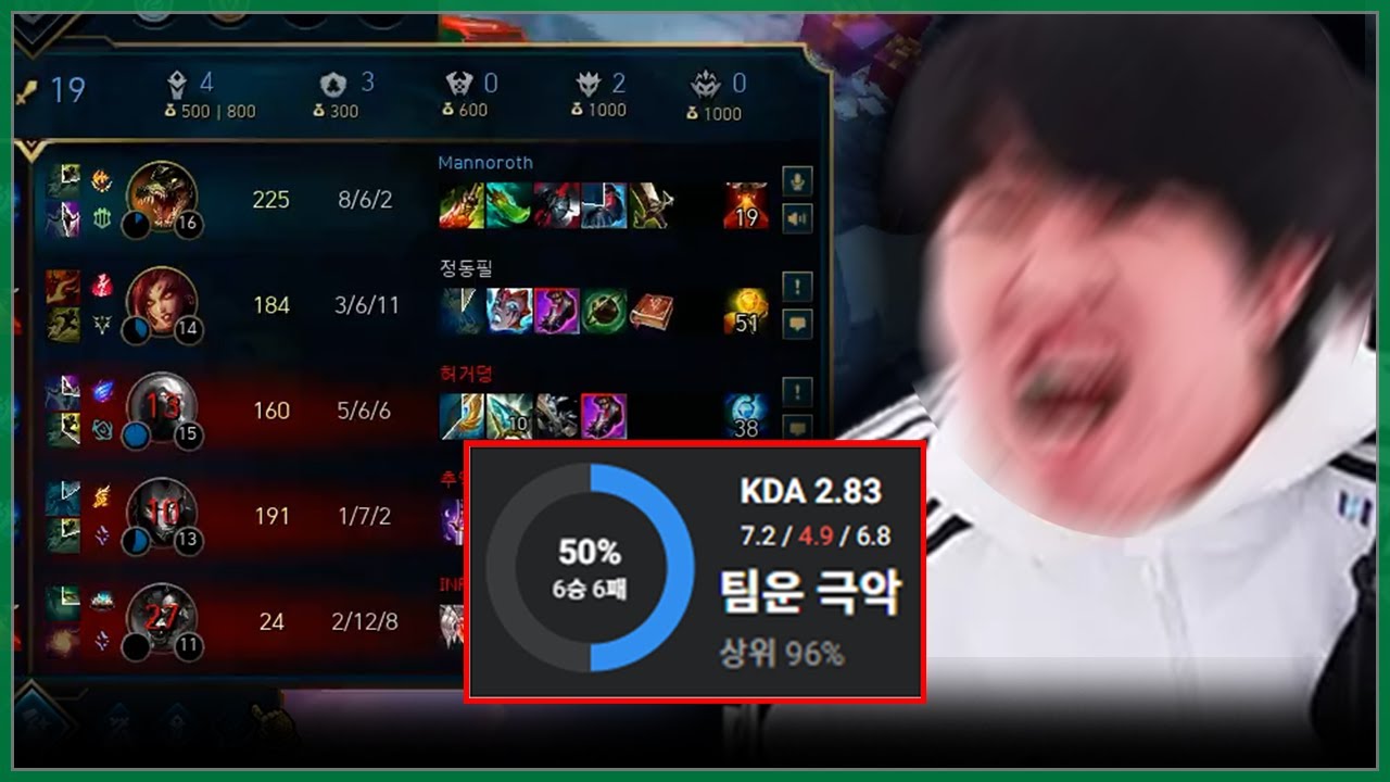 팀운 최하위 기록 갱신한 사람의 매칭 평균 ㅋㅋㅋ
