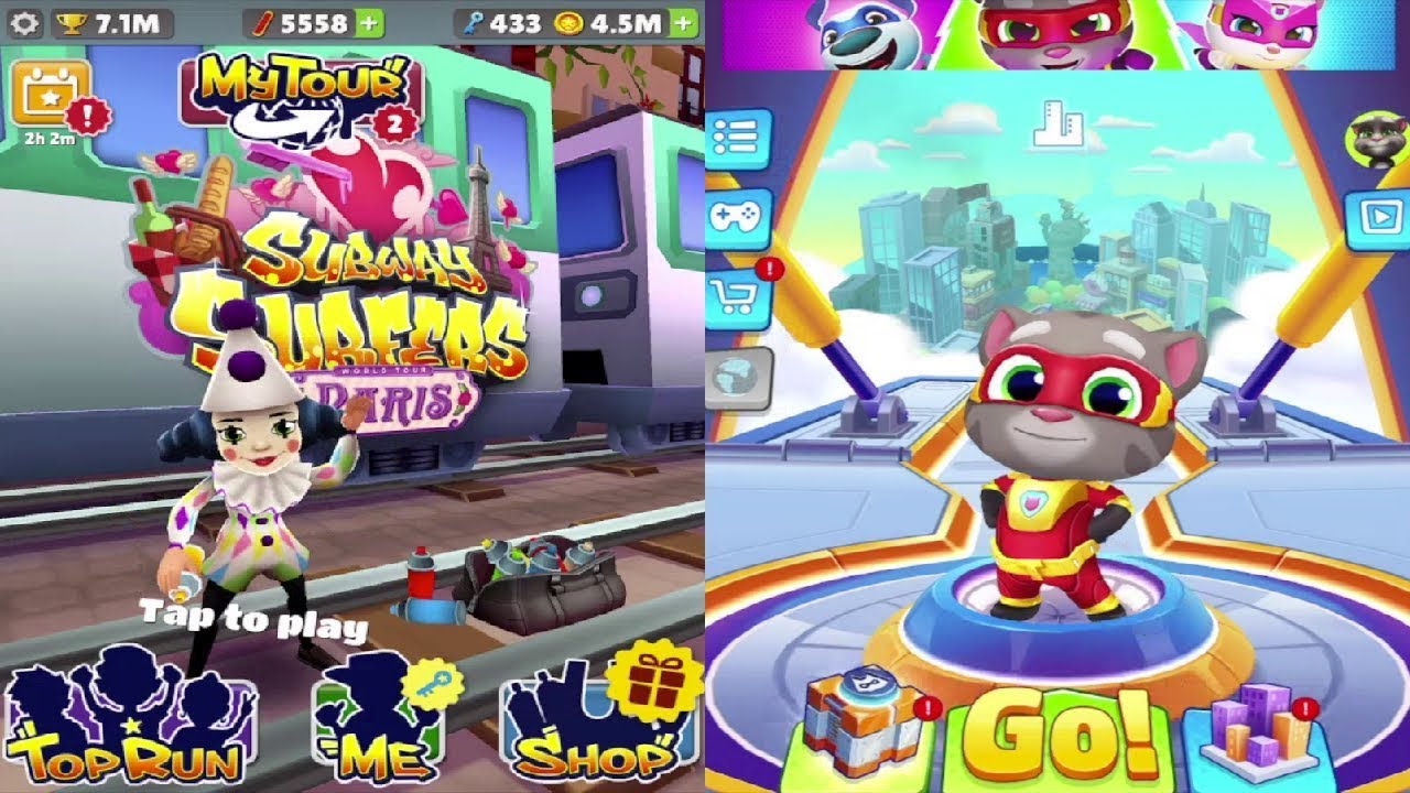 Subway Surfers: Paris VS Talking Tom Hero Dash Run: The Big Freeze! Walkthrough