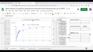 Matrix Solution for Saturation Growth Model Logarithmic Regression and the use of LINEST
