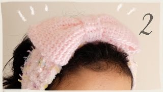 リボンのふわもこヘアバンドの作り方・編み方（２）かぎ編み／メイクや洗顔に便利！