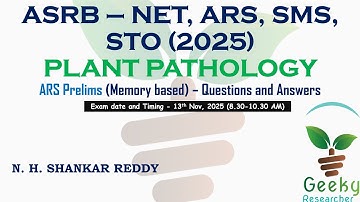 ASRB – NET, ARS, SMS, STO - 2025 - Plant Pathology - (ARS Prelims) - Questions and Answers