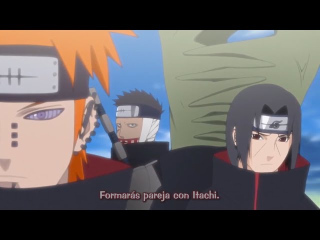 Itachi se une a Akatsuki - Itachi conoce a Pain y forma equipo con Juzo class=