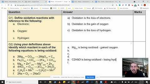 Example Question   Redox pairs