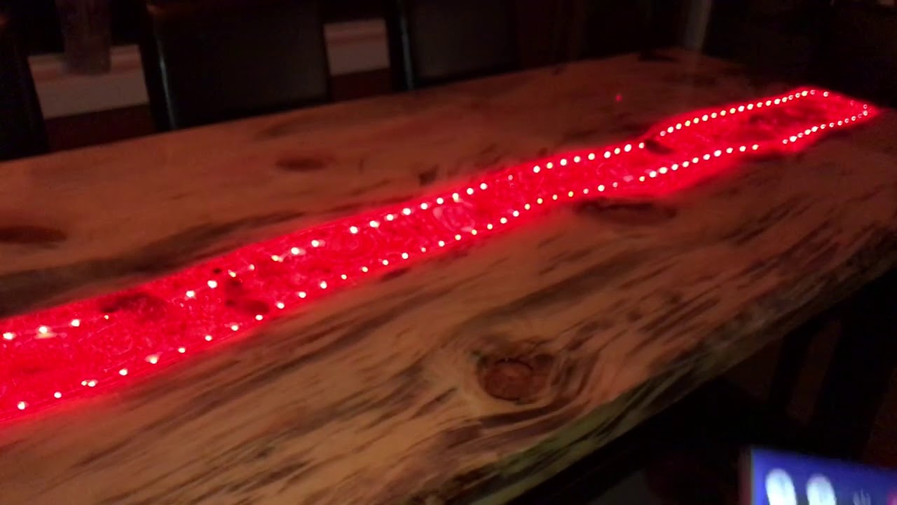 Live edge epoxy river table with LED’s - YouTube