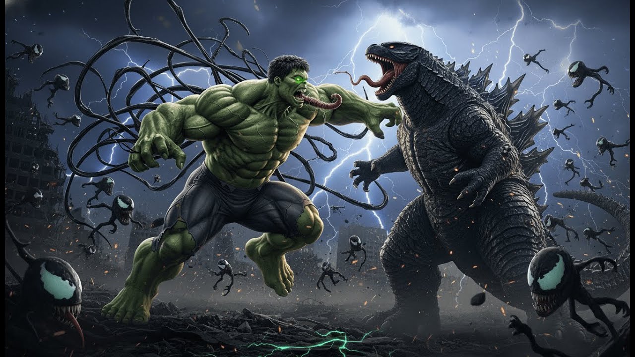 epic hulk combined with venom to fight godzilla who wins