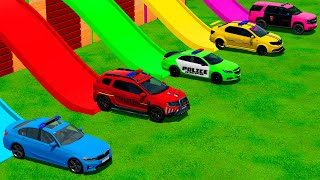 TRANSPORTING FIVE COLOR BMW, DACIA LOGAN, CHEVROLET POLICE CARS! - Farming Simulator 22