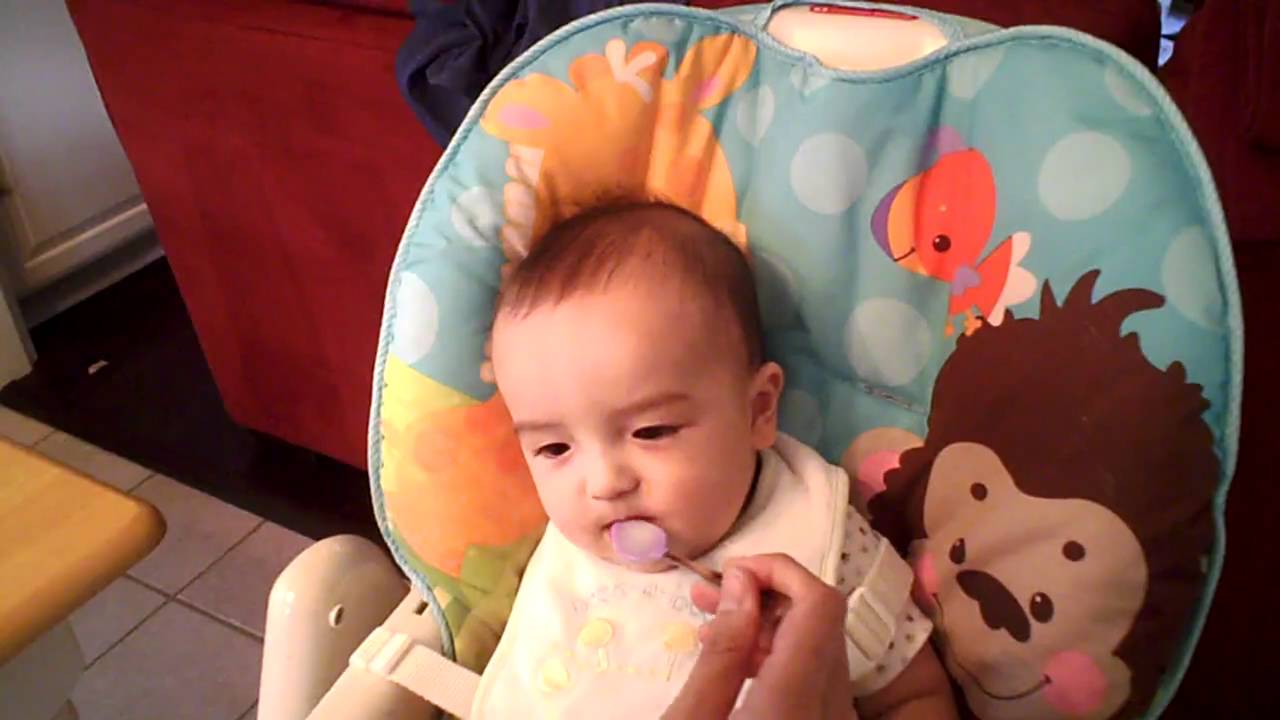 first taste of homemade baby food nectarines YouTube