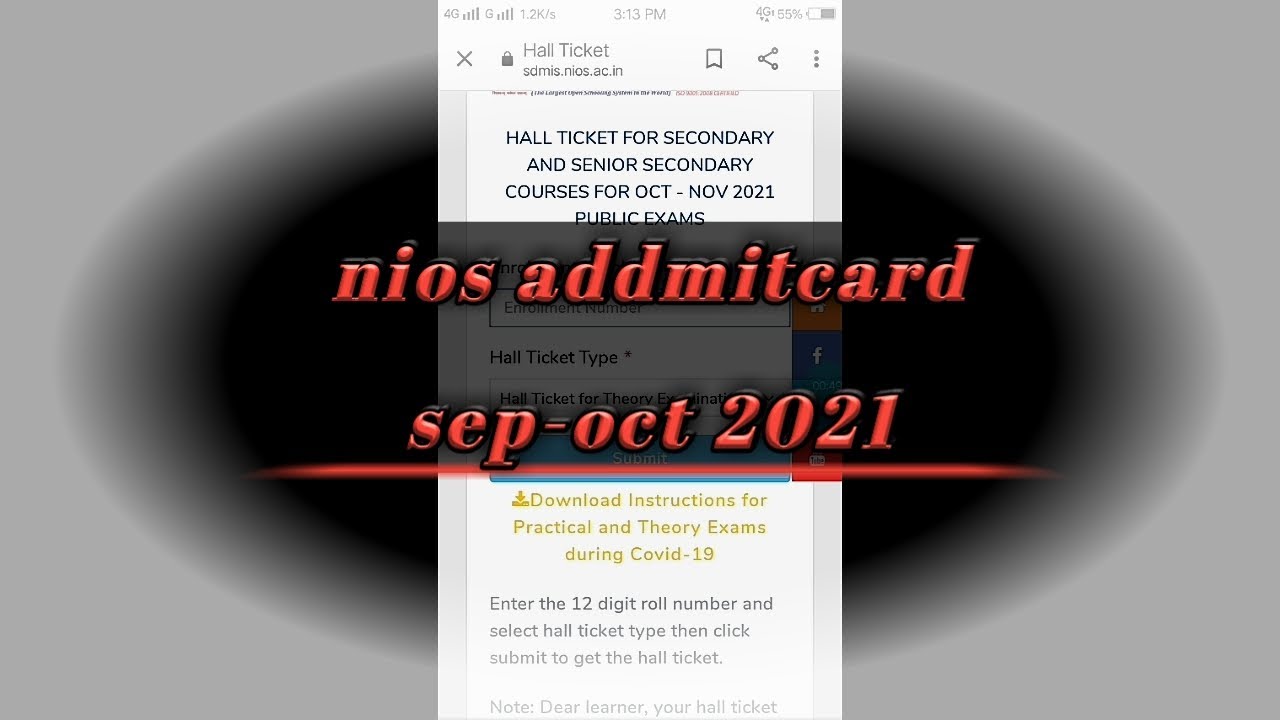 Nios admit card sep-oct 2021