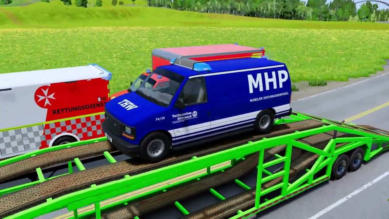 Speedbumps vs Cars | Flatbed Truck Mcqueen | Transportation with Truck Pothole vs Car - BeamNG.Drive