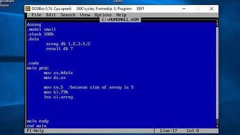 Program to find smallest number from array in assembly language | Dosbox | 8086