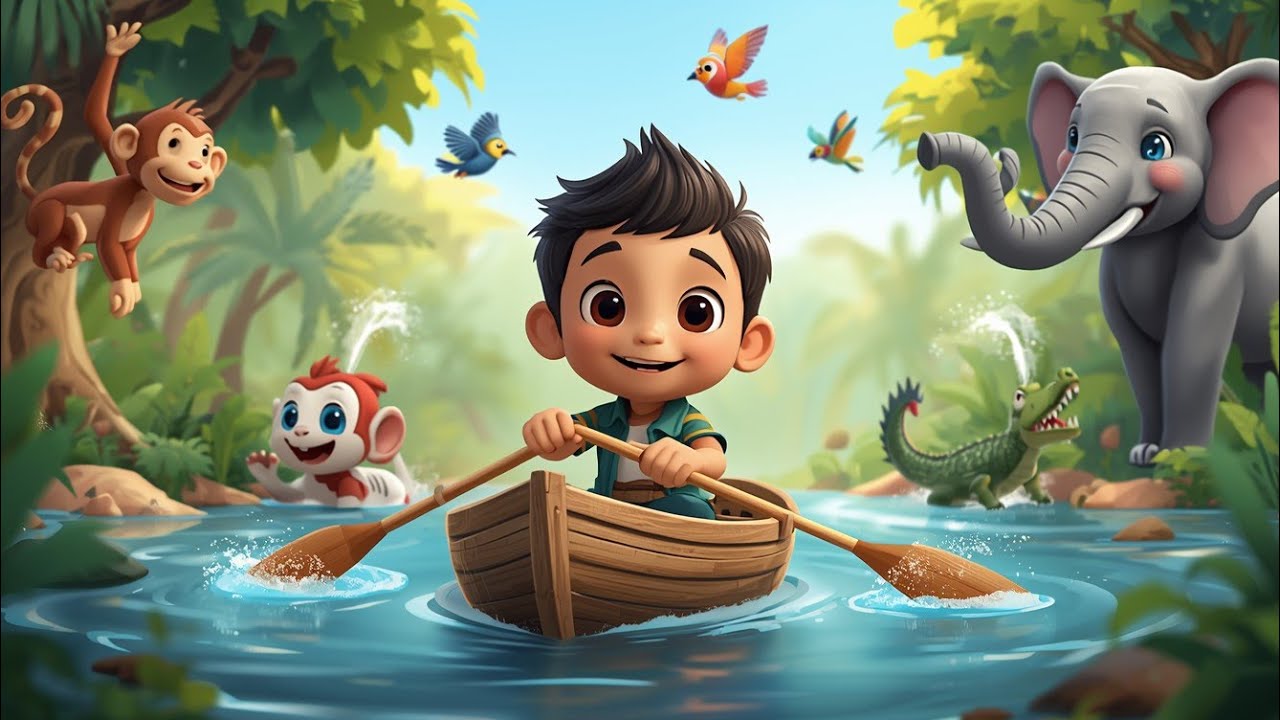 Row Row Row Your Boat 🚣 | Jungle River Adventure 🌴 | Kids Nursery Rhymes