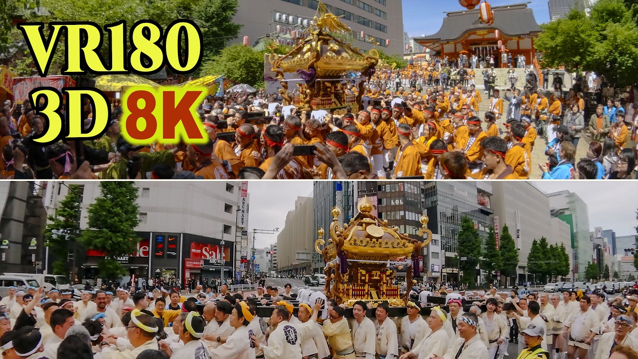 お神輿 8K 3D VR180 ] 花園神社例大祭、二基の巨大神輿（本社神輿・雷電神輿