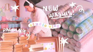 SMALL BIZ VLOG ☆ New washi tapes! Making DIY stamps with laser, packing subscription goodies
