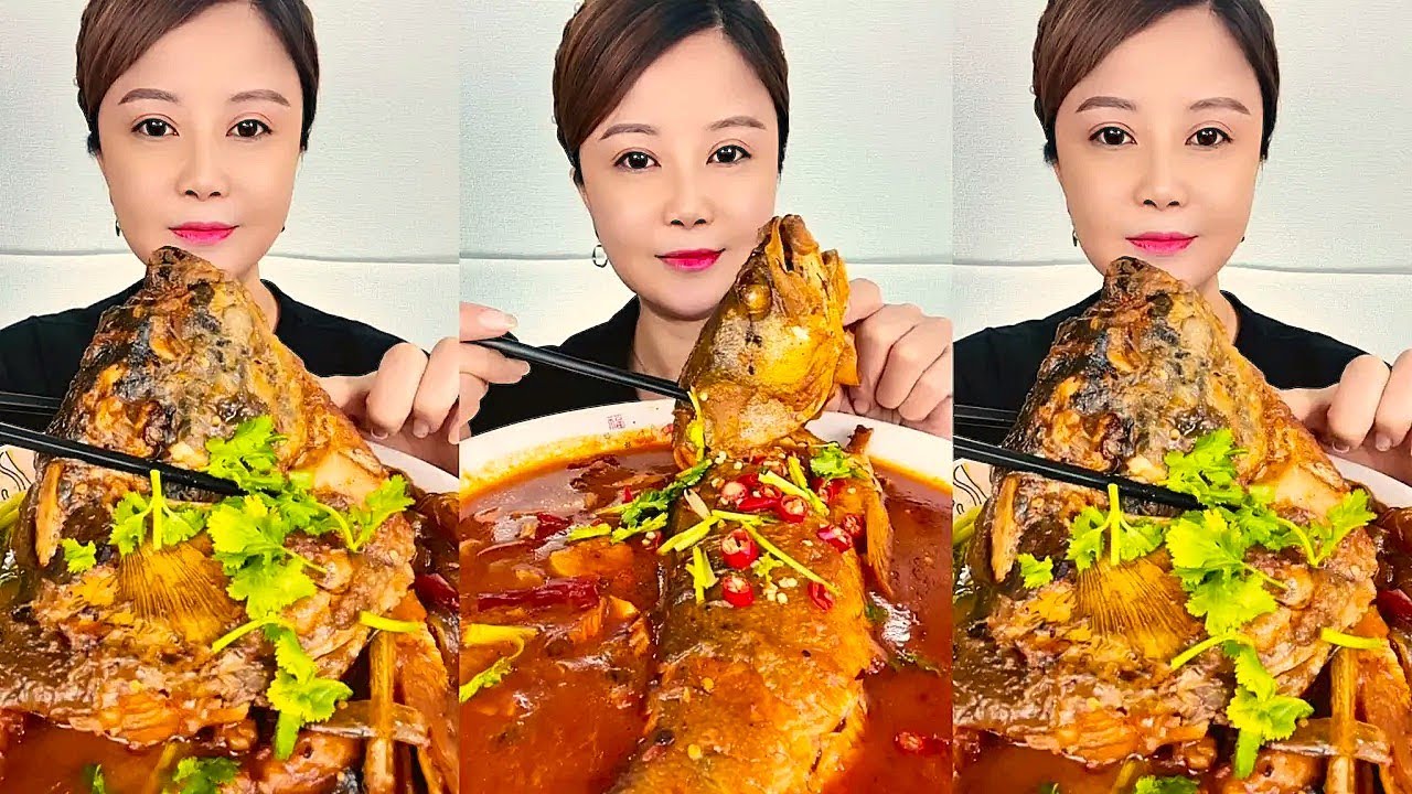 ASMR | SPICY BIG FISH HEAD CURRY MUKBANG | EATING FISH ASMR CHINESE MUKBANG | SPICE ASMR EATING FISH