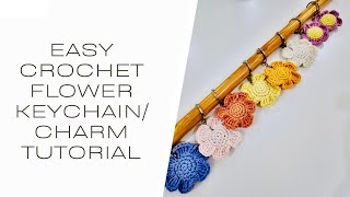 DIY Crochet Flower Keychain Charm | Holder, easy and quick project | step-by-step tutorial