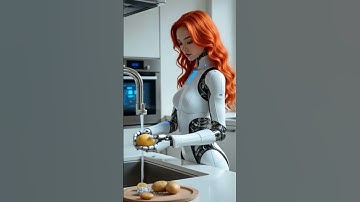 Stunning Humanoid Female Robot Baking in Futuristic Kitchen #robots