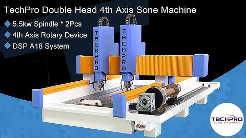 TechPro Heavy Duty 4 Axis Stone Cnc Router Stone Cutting Machine With Double Head And Rotary