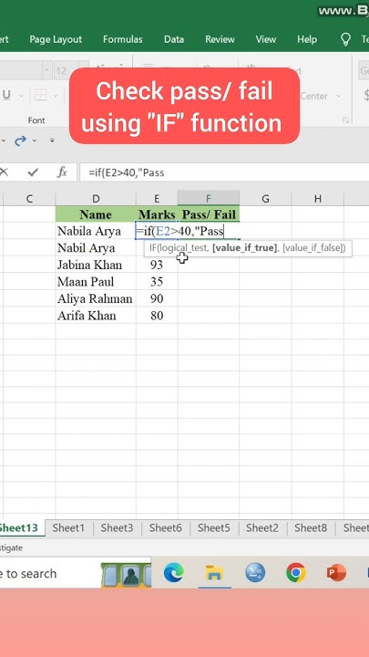 Check pass or fail using "If" function #computer_basics #excel # ...