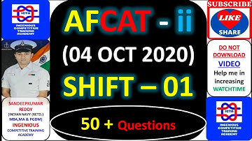 AFCAT EXAM PAPER 04 OCT 2020 SHIFT 01, AFCAT EXAM PAPER 04 OCT 2020 SHIFT ONE, AFCAT EXAM 04 OCT 20