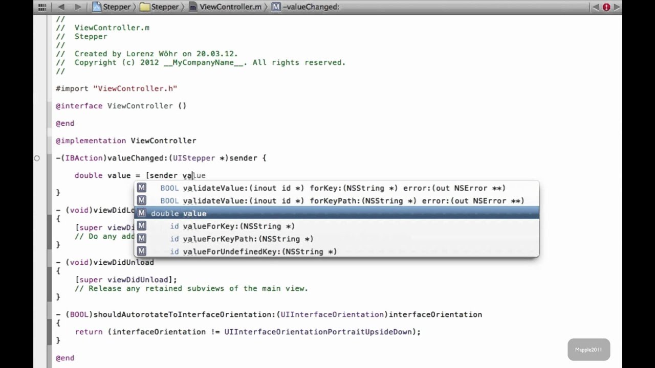 Xcode 4.3.2 iPhone SDK Tutorial - Stepper HD - YouTube