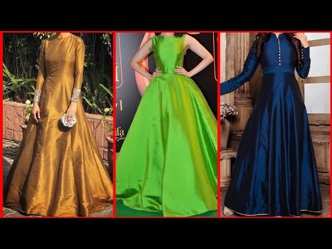 Buy Yellow Embroidered Designer Party Wear Silk Gown | Gowns