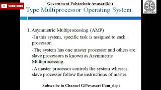 Multiprocessor operating system in Operating System