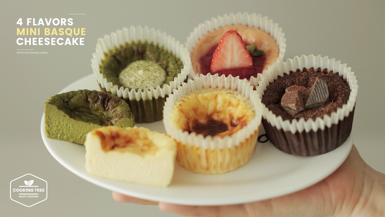 Рецепт мини-чизкейка по-баскски | Из одного теста получается 4 вкуса | Матча, шоколад, клубника