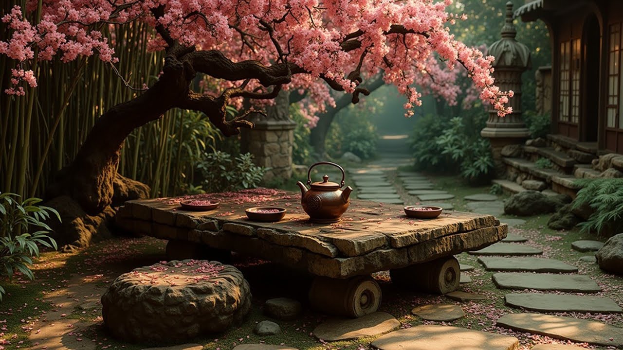 Расслабляющая азиатская музыка и атмосфера традиционного китайского чайного сада для полного покоя.